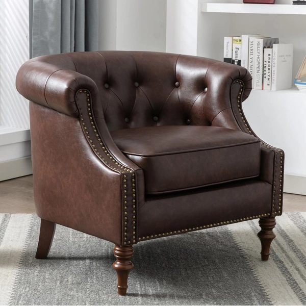 Chesterfield style brown leather armchair