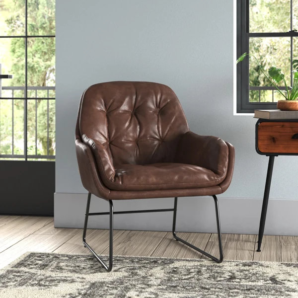 Modern tufted brown leather accent chair